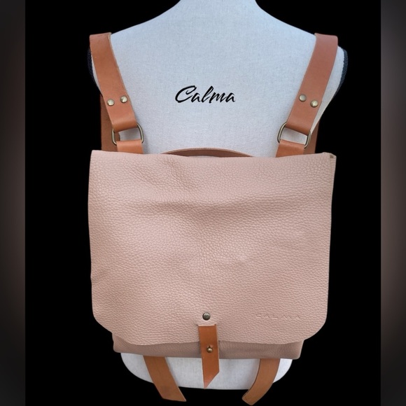 CALMA 11600 Made in Spain Pebbled Leather light pink backpack - Picture 1 of 14